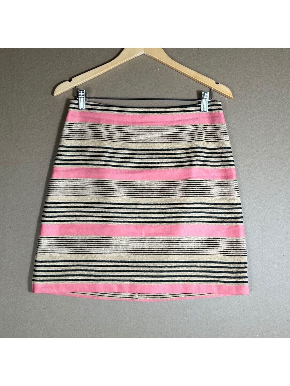 Loft Pink Tan Stripe Coastal Chic Linen Blend Pencil Mini Skirt Preppy Size 6